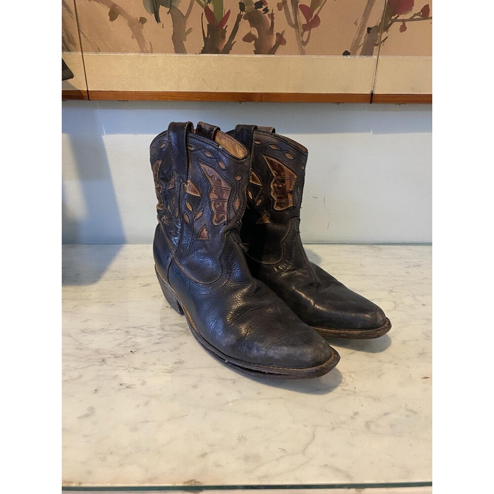 Bed Stu Cobbler Series Boots Womens Size 6 Black Leather Western Ankle Booties